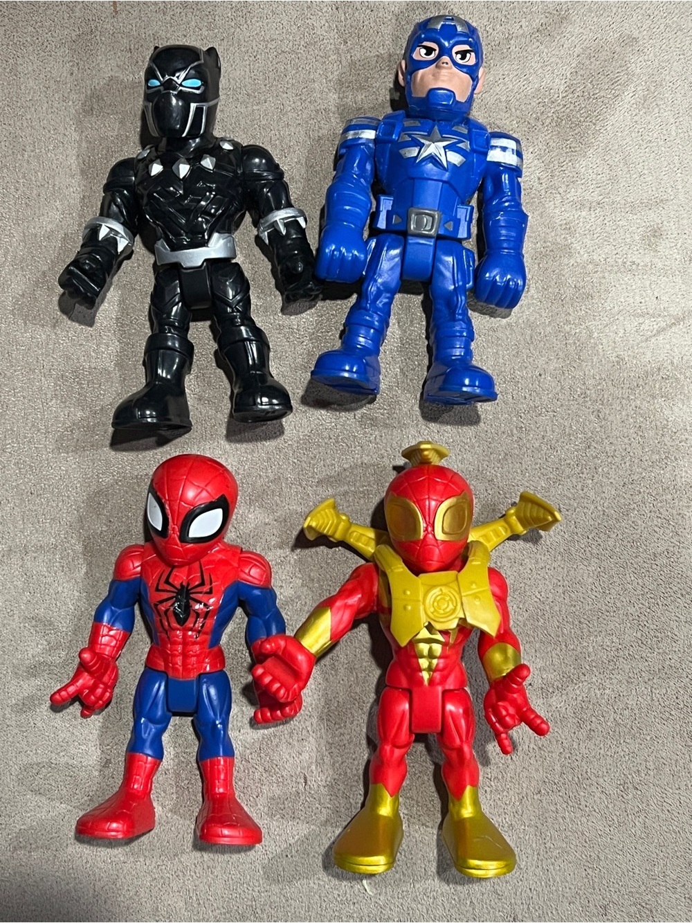 Marvel Playskool 5”  Figures  Black Panther, Captain America, Spider-Man iron
